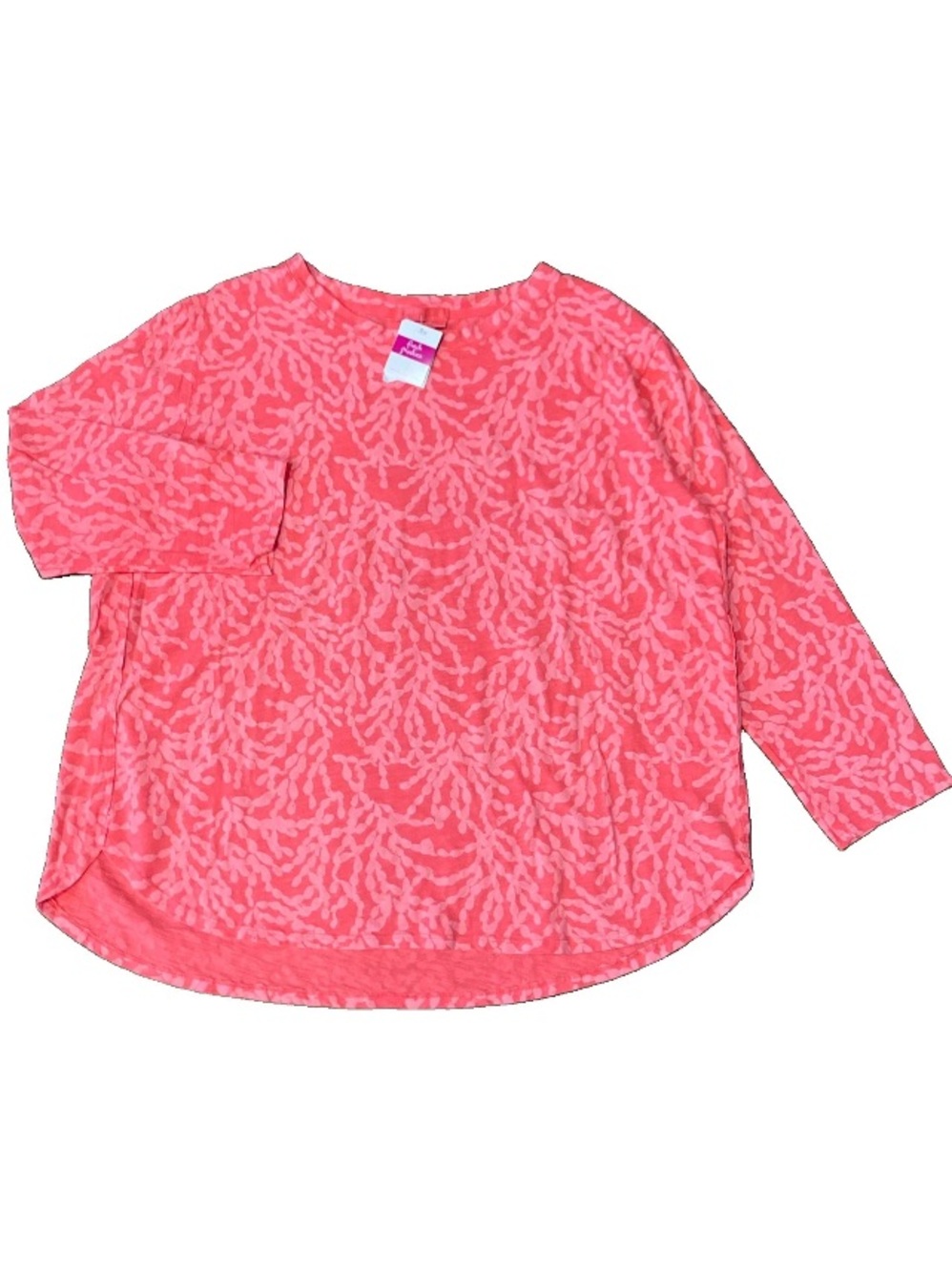 NWT FRESH PRODUCE 1X Pink Orange LS Cotton Tee Shirt Top Transitional Spring New